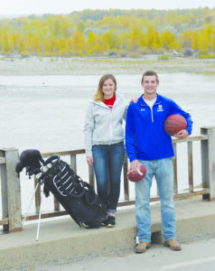 Huntley Project High School graduate Emma Cranford and Shepherd High School graduate Hyrum Hanson meet in the middle on the Yellowstone River Bridge at Huntley. Both student athletes and 2016 graduates, they are preparing for LDS Church missions. (Jonathan McNiven photo)